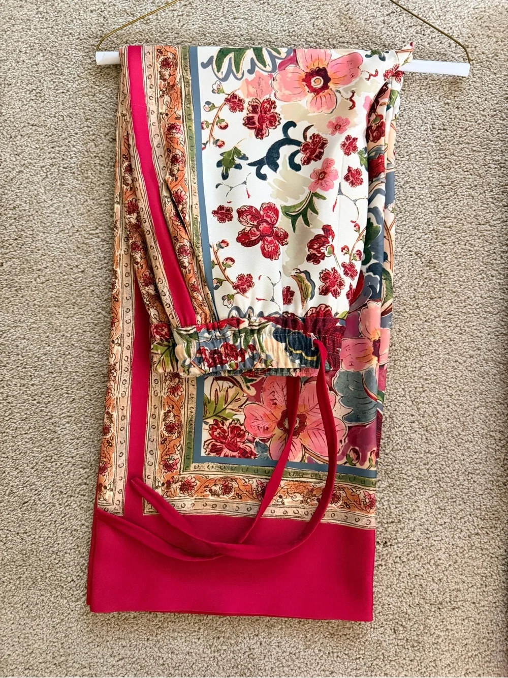 Zara Cream Multicolor Floral Wide-Leg Pants & Matching Jacket Set